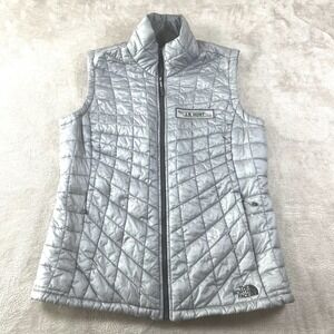 North Face Vest Women's Med Gray Thermoball Puffer Outdoors Hiking JB Hunt‎ Logo